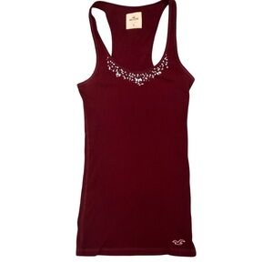 Y2K Hollister Maroon Racer Back Tank Top with Sequins & Rhinestones Size M